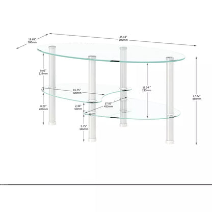 NicBex Coffee Tables for Living Room Modern Transparent Oval Glass Coffee Table Tea Table 3-layer Glass Table with Stainless Steel Leg, Transparent