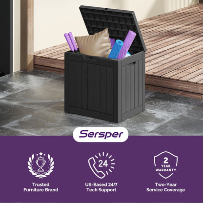 Sersper Deck Box 30 Gallon Black, Waterproof Lockable Steel Outdoor Storage Box for for Patio Furniture, Pool Toys, Garden Tools and Outdoor Cushions