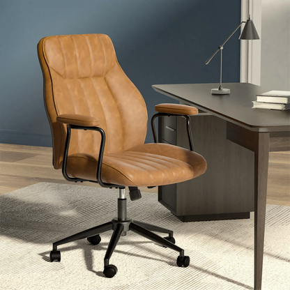 HomeZeer Executive Office Chair, Leather Desk Chairs with Wheels, Ergonomic Desk Chair with Arms,Reclining Computer Chair with Lumbar Support, Brown