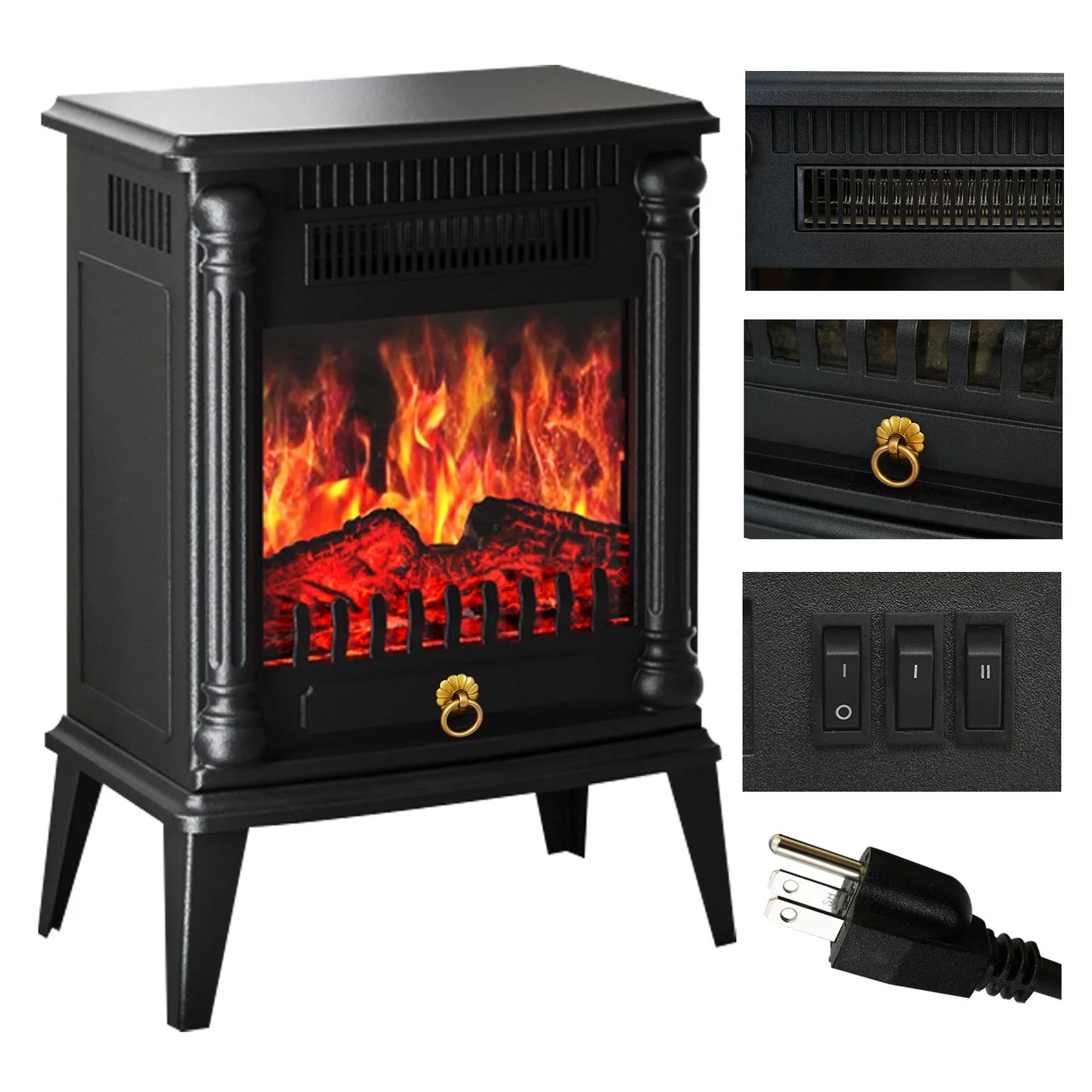 Baokaler 1500W Electric Fireplace Heater, 1300 sq ft Infrared Electric Fireplace with Realistic 3D Flame Effect, Electric Heater with Overheat Protection for Home Bedroom Office