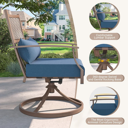 Poteban Patio Swivel Chairs Set of 2, Outdoor Dining Chairs with Deep Seat Cushion, All Weather Swivel Rocker Chairs with Hand-Painted Metal Frame, for Backyard Deck Lawn (Blue)