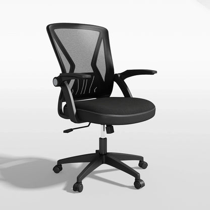 HomeZeer Computer Desk Chair, Middle Back Mesh Office Chair with Flip-up Arms, Swivel Ergonomic Desk Chair, Black