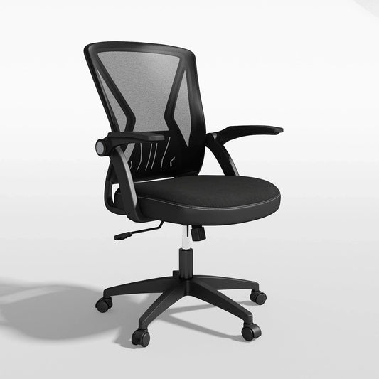 HomeZeer Computer Desk Chair, Middle Back Mesh Office Chair with Flip-up Arms, Swivel Ergonomic Desk Chair, Black