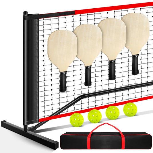 JASCOPRO Pickleball Net Set with 4 Paddles, 4 Pickleballs, 22FT Stable Metal Frame, and PE Net