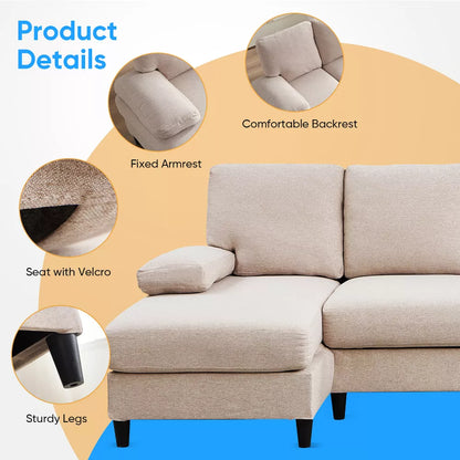 Mjkone U Shaped Sectional Sofa, 4-Seat Modular Sofa, Living Room Modern Couch with Chaise