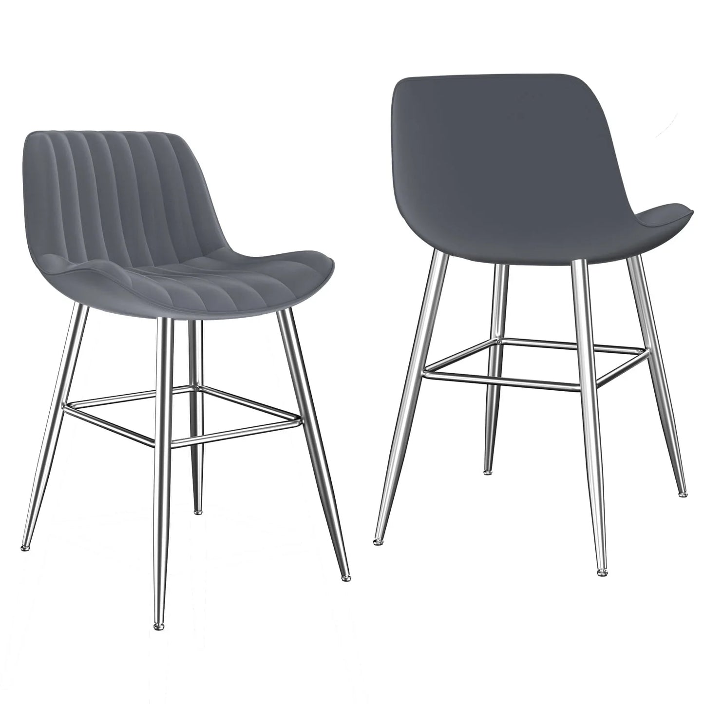 HomeZeer Bar Stools Set of 2, Modern Upholstered Bar Stool with Metal Frames and Footrest, PU Leather Counter Height Bar Stools Full Back Pub Chairs for Kitchen Bistro,Gray