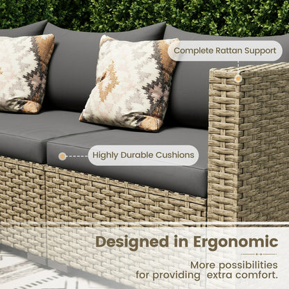 Poteban 7 Piece Outdoor Patio Furniture Set, Grey Rattan Wicker Outdoor Conversation Sectional Sofa Set with Cushions for Backyard, Gray