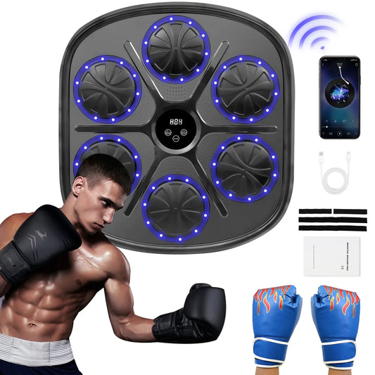 Baokaler Music Boxing Machine with Blue Boxing Gloves, 2024 Upgrade Intelligent Boxing Machine, Wall-Mounted Music Boxing Machine for Adults and Kids, Punching Pad Equipment for Home, Indoor, and Gym