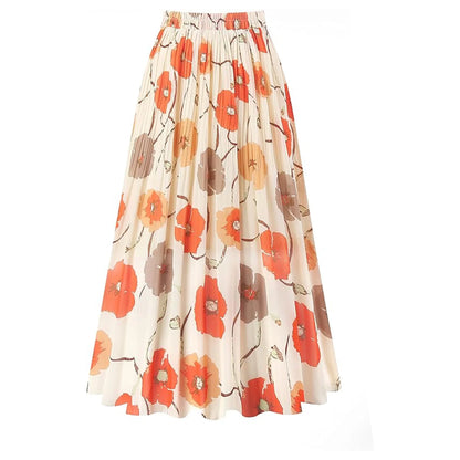 VDJ Women Mid Skirt Summer Boho Floral Print High Waist Fashion Flare Chiffon Skirts Size L