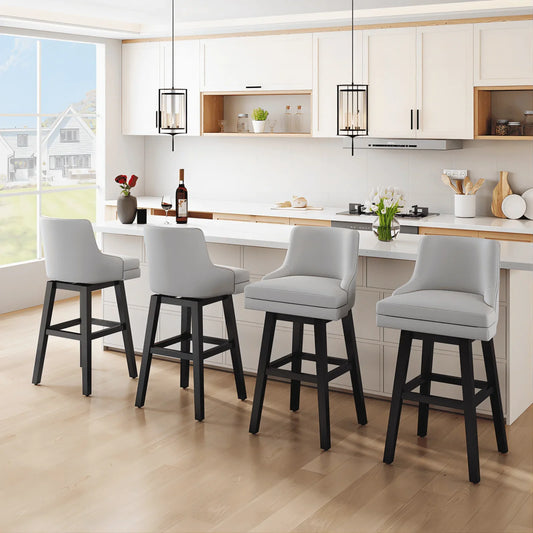 HomeZeer 26" Counter Height Bar Stools Set of 4, Low Back Modern Square Bar Stool, Upholstered Barstools Chairs for Kitchen Island, White