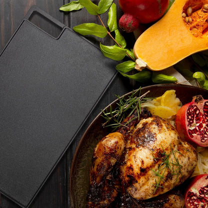 Reversible Cast Iron Grill and Griddle Plate Pan Set, Works on Stove, Grill, and Fire, Size: 10.1" x 17.9"