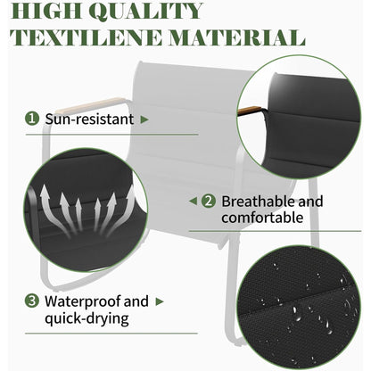 Poteban Outdoor Table and Chair Set 3 Piece, Patio Rocking Chair, Breathable Textilene Fabric Patio Furniture Set for Porch, Poolside, Deck, Outdoor Terrace, Balcony, Garden,Black