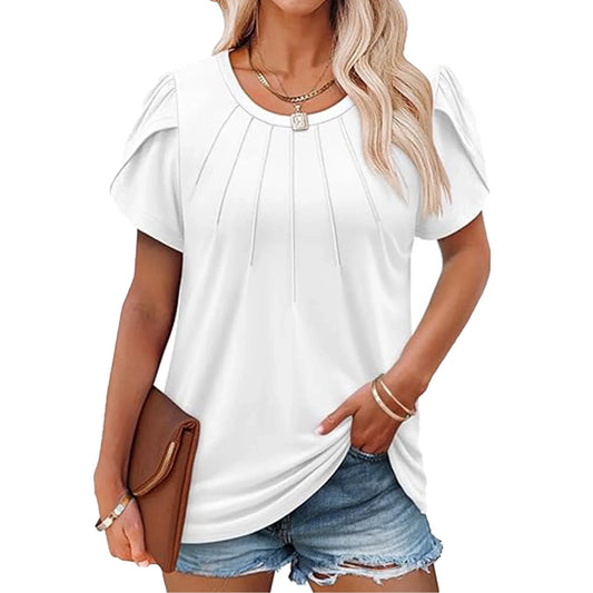 VDJ Womens Tops Dressy Blouses Casual Tshirts Summer Short Sleeve White Shirts Business Crew Neck Tunic Size XL