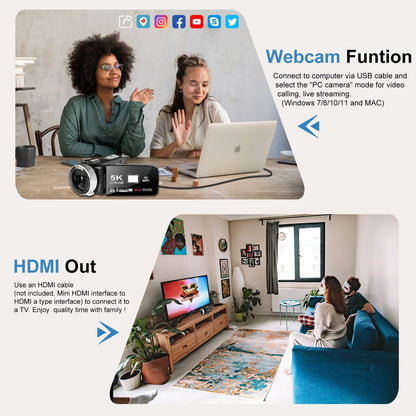 MARVUE 5K Video Camera Camcorder 64MP 18X Zoom Vlogging Camera for Youtube IR Night Vision WiFi 3.0'' Touch Screen Digital Camera