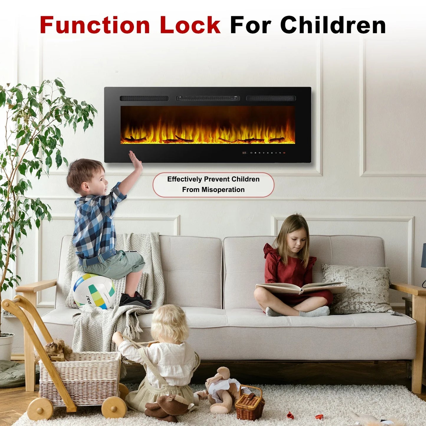 50 inch Electric Fireplace in-Wall Recessed, Wall Mounted Fireplace Heater, Linear Fireplace with Multicolor Flame, Timer, Low Noise, 750/1500W, Touch Screen & Remote Control
