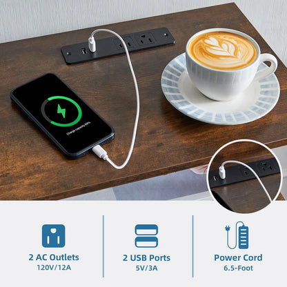 Somdot Dresser with Charging Station, Nightstand with 5 Removable Fabric Drawers, Black Rustic Brown