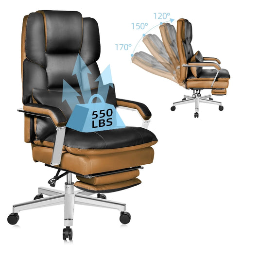 HomeZeer Big and Tall Office Chair 550 lbs, PU Leather Executive Chair Heavy Duty Desk Chairs Ergonomic Reclining Office Chair with Footrest, Black