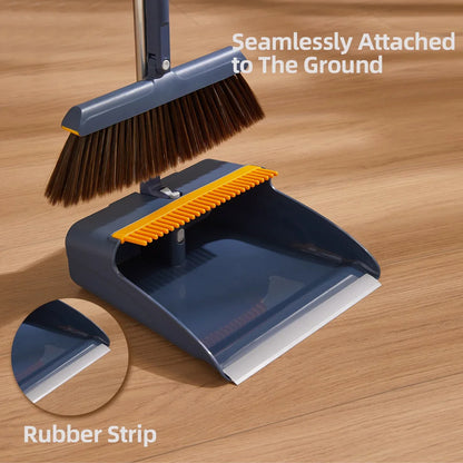 Somdot Broom and Dustpan Set with 51 inches Long Handle Broom Foldable Standing Dustpan, Blue