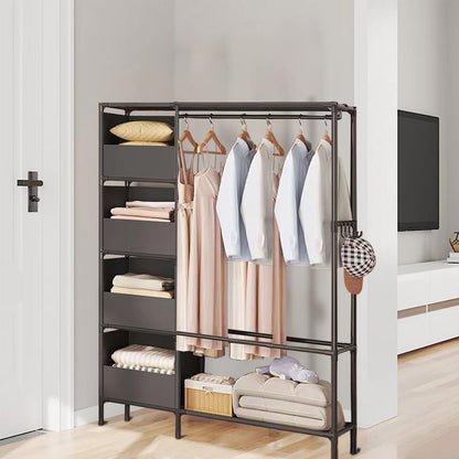 Clothes Rack, Portable Closet, Freestanding Closet Organizer with Curtain, 4 Tier Garment Rack for Bed Room, Black