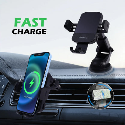 Auto-Clamping Car Charger Phone Holder, 15W Qi Wireless Car Charger, Dashboard Vent Phone Mount, Suitable for iPhone Series, for Samsung Galaxy S22+/S21/S10/Note 20, Black
