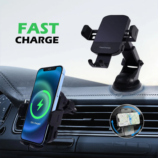 Auto-Clamping Car Charger Phone Holder, 15W Qi Wireless Car Charger, Dashboard Vent Phone Mount, Suitable for iPhone Series, for Samsung Galaxy S22+/S21/S10/Note 20, Black