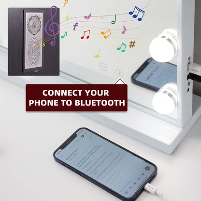 Fenchilin Hollywood Vanity Mirror with Lights Bluetooth Tabletop Wall Mount Metal White 23''x19''