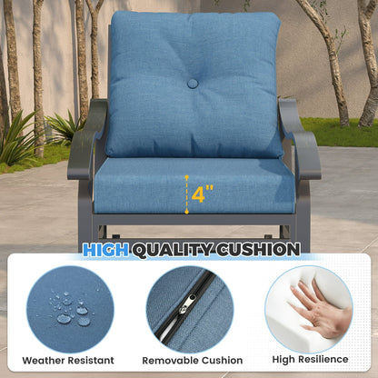 Poteban Outdoor Swivel Rocker Chairs, 3 Piece Metal Patio Rocking Chairs with Padded Cushions Patio Bistro Furniture Set with Side Table for Porch Balcony Backyard, Blue