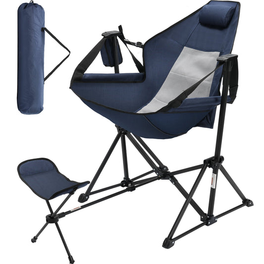 Portable Hammock Camping Chair, Folding Camping Chairs with Retractable Footrest, Adjustable Backrest, Headrest, Cup Holder Portable Outdoor Lawn Chairs for Camping, Fishing, Hiking