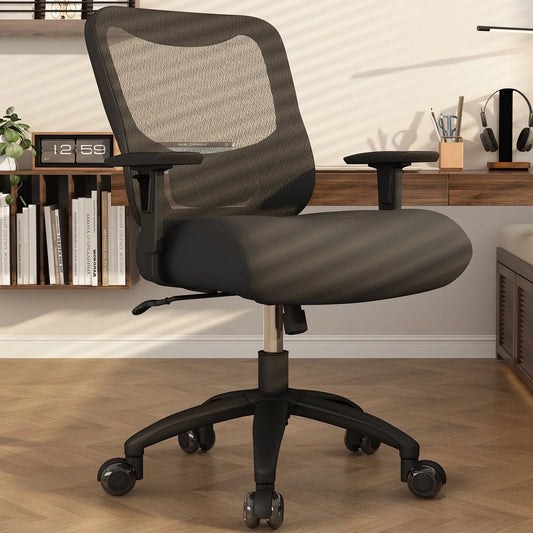 HomeZeer Big and Tall Office Chair 500lbs, Rocking Ergonomic Desk Chair with Adjustable Lumbar Support, Mesh Office Chair, Wide Seat Swivel Computer Chair, Black