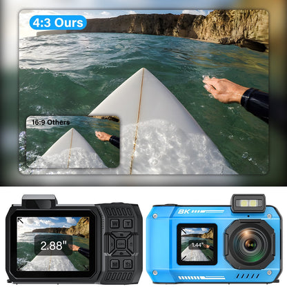 MARVUE Digital Camera 8K 70MP Autofocus Rugged Dustproof Shockproof Waterproof Camera with 32GB Card Dual-Screen Selfie 33FT Underwater Camera for Snorkeling