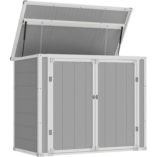 ECOPATIO Outdoor Storage Shed 41 Cu Ft Weather Resistant Resin with Floor Gray