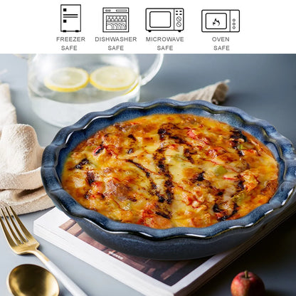 UNICASA Ceramic Pie Dish,10.75 Inch Stoneware Pie Pan,Baking Dish for Making Sweet and Savory Dishs(Blue)