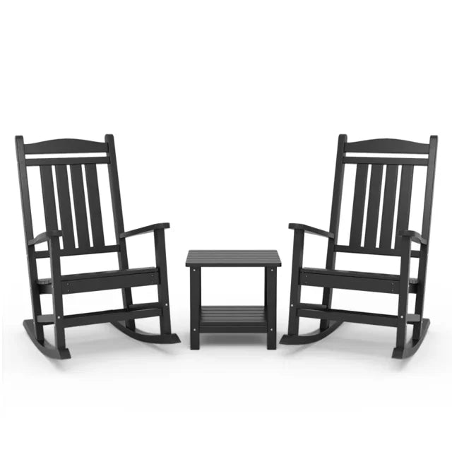ECOPATIO 3-Piece Outdoor Rocking Chair Set of 3,All Weather Poly Lumber Adirondack Rocker Chair with High Back,Black