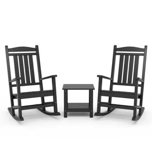 ECOPATIO 3-Piece Outdoor Rocking Chair Set of 3,All Weather Poly Lumber Adirondack Rocker Chair with High Back,Black