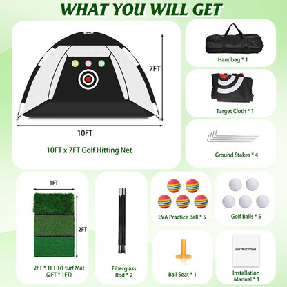 10x7ft Golf Hitting Net with Turf,Practice Net Driving Range for Backyard Indoor Training