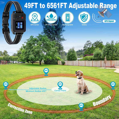 GPS Wireless Dog Fence System, CICPAP Electric Dog Collar Fence with Satellite GPS, Waterproof & Rechargeable, 3 Training Modes, 15~2200 Yards Range for Outdoor Pet Containment