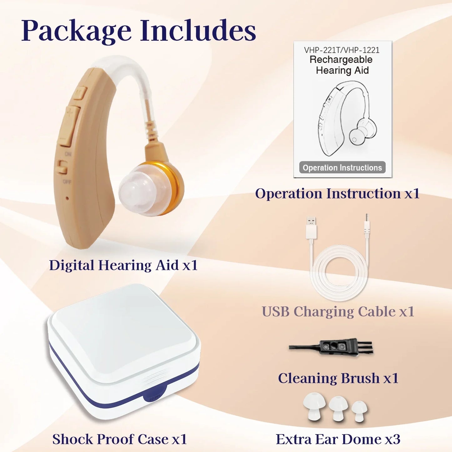 Delmicure Hearing Aid VHP-1221 for Seniors, Rechargeable Hearing Amplifier for Adults, Detachable Speaker, Single Digital Sound Device (Beige)