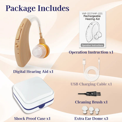Delmicure Hearing Aid VHP-1221 for Seniors, Rechargeable Hearing Amplifier for Adults, Detachable Speaker, Single Digital Sound Device (Beige)