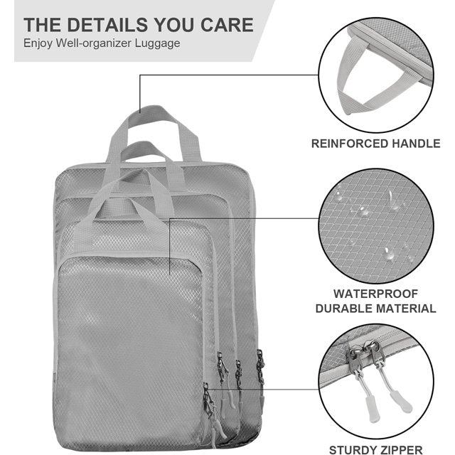 HOYUFEI Compression Packing Cubes - 4 Piece Ultralight Suitcase Organizers - Travel Essentials for Luggage - Durable Organizer Bags Set (Gray)