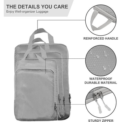 HOYUFEI Compression Packing Cubes - 4 Piece Ultralight Suitcase Organizers - Travel Essentials for Luggage - Durable Organizer Bags Set (Gray)