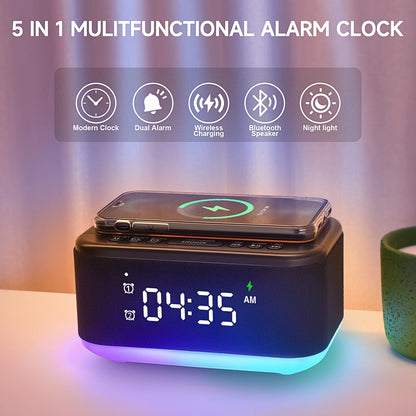 Fansbe Tech Vibrating Alarm Clock Wireless Charger, Digital Alarm Clocks Bluetooth USB Port (Black)