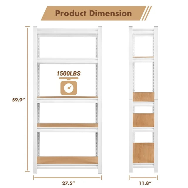 TrumanPick Garage Storage Shelves 5 Tire 28''x12''x 63''Metal Adjustable Heavy Duty Storage Rracks and Shelving for Kitchen Closet, White