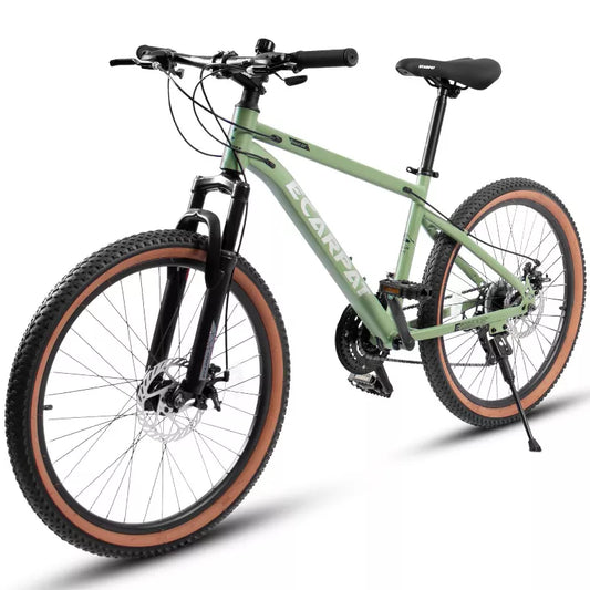 BestParts Mountain Bike for Teens, 24 Inch MTB Bicycle with Disc Brakes, Durable Steel Frame, School Commuting & Daily Riding, Green