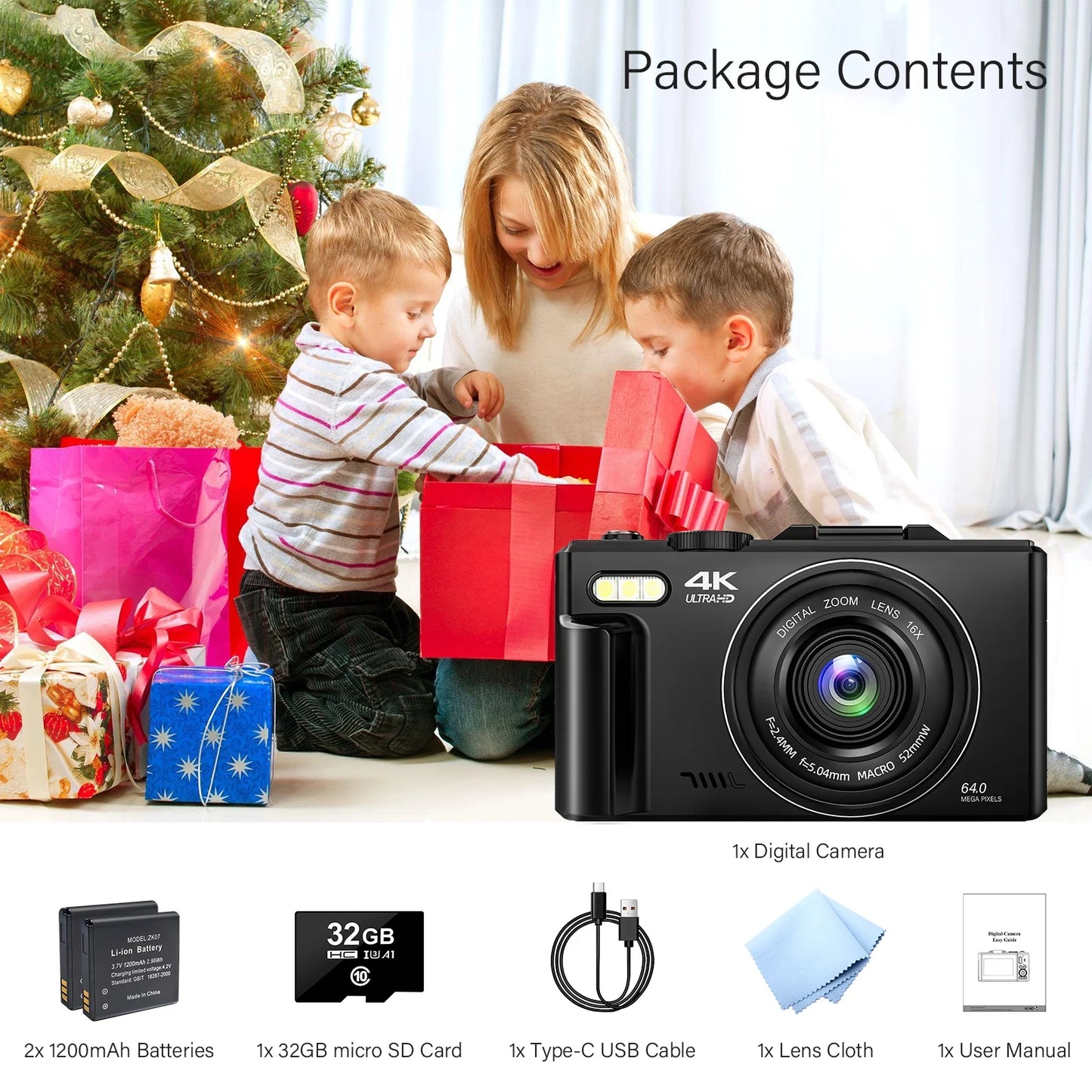MARVUE Digital Camera 4K 64MP Vlogging Camera for YouTube Auto-Focus 18X Zoom 3" 180° Flip Screen Compact Video Camera with 32GB Card