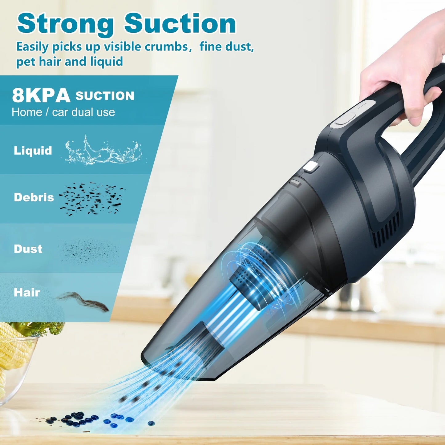 KOSIY Cordless Car Vacuum Cleaner Portable Handheld Vacuum Strong Suction Lightweight Rechargeable