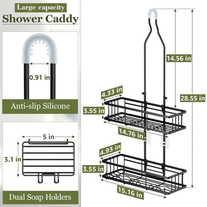 VANCORE Shower Caddy Over Shower Head - Rustproof Stainless Steel Shower Organizer Adjustable Height with Hooks & Soap Holders