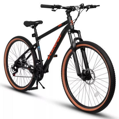 BestParts Mountain Bike 27.5 Inch, Adult Trail MTB Bicycle with Disc Brakes, Brown Edge Tires, for Commuting & Outdoor Riding, Black+Red