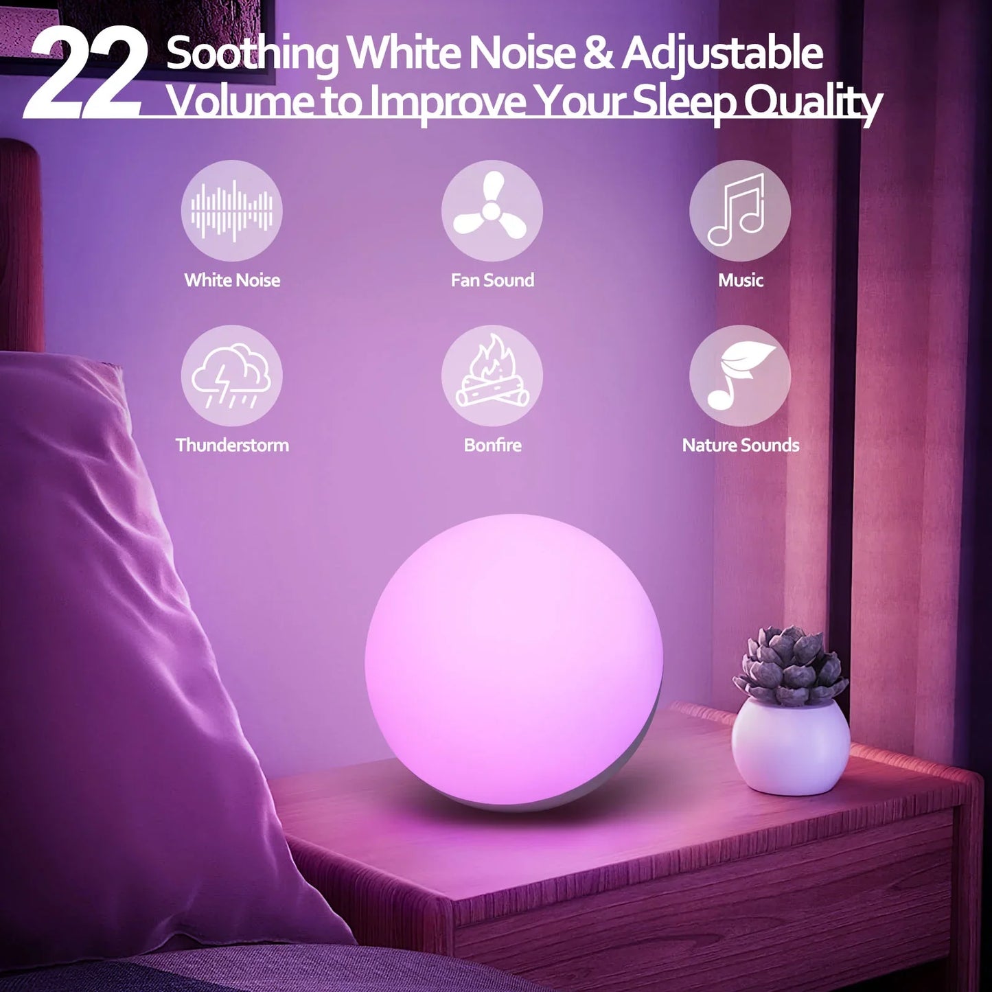 Fansbe Kids White Noise Machine, 27 Soothing Sounds Bluetooth Night Light Sound Machine