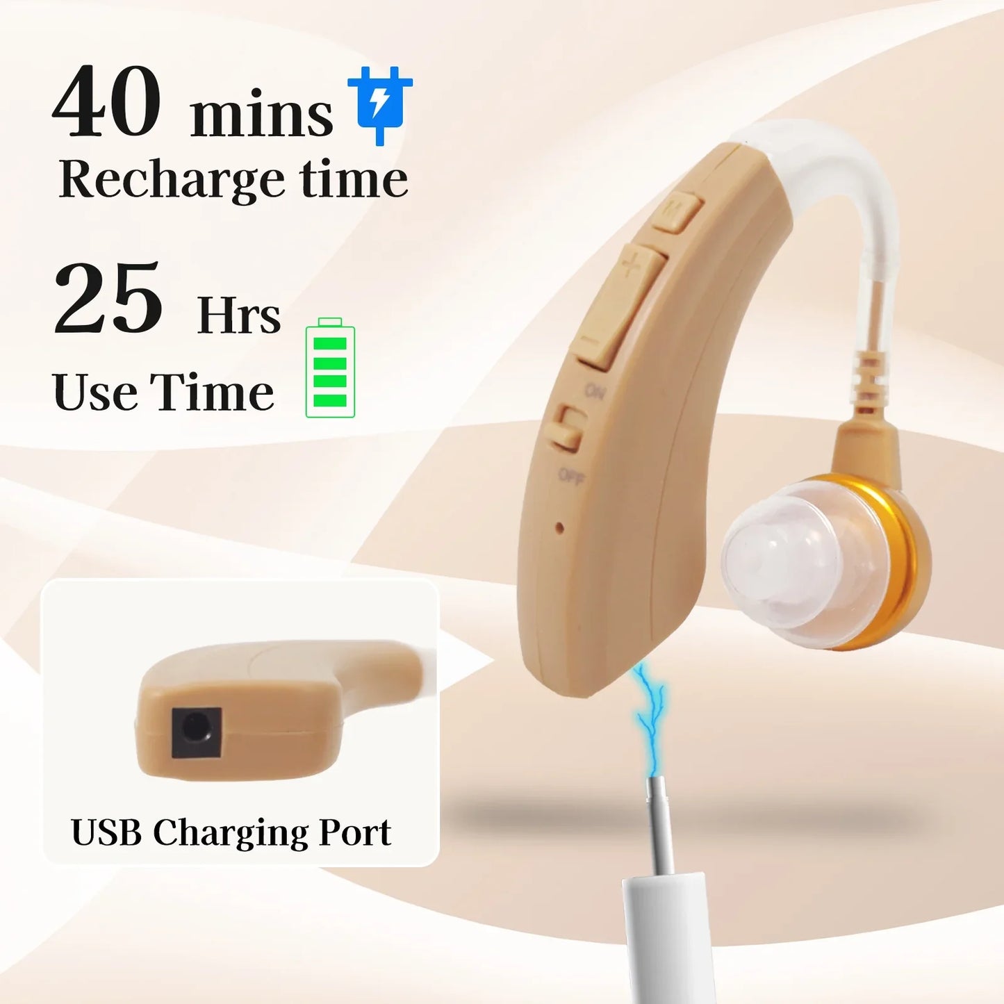 Delmicure Hearing Aid VHP-1221 for Seniors, Rechargeable Hearing Amplifier for Adults, Detachable Speaker, Single Digital Sound Device (Beige)