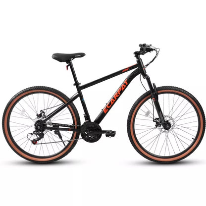 BestParts Mountain Bike 27.5 Inch, Adult Trail MTB Bicycle with Disc Brakes, Brown Edge Tires, for Commuting & Outdoor Riding, Black+Red